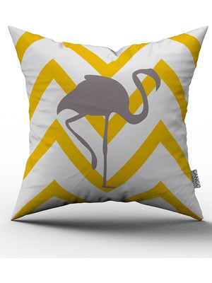 Cango Home Gri Flamingo Sarı Yastık Kırlent Kılıfı