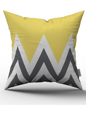 Cango Home Sarı Gri Geometrik Yastık Kırlent Kılıfı