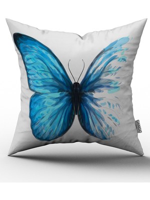 Cango Home Mavi Kelebek Yastık Kırlent Kılıfı 575