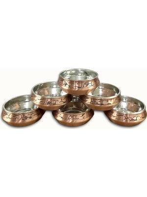 Binbir Bakır El Işlemeli Kalaylı Bakır Kase Takımı - 6 Adet