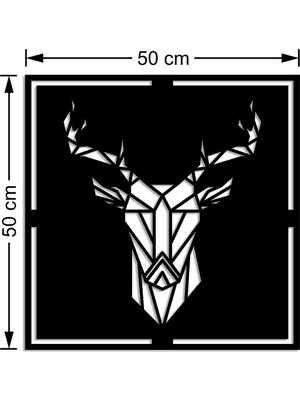 Geometrik Parçalı Detaylı Geyik Kafası Duvar Oda Aksesuar Ahşap Tablo 50X50CM