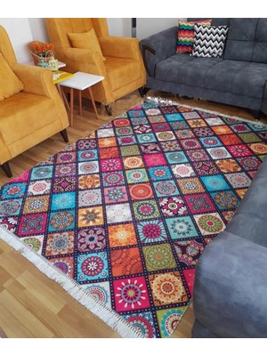 STY Home Çini Kaymaz Tabanlı Yıkanabilir Halı Kilim Yolluk