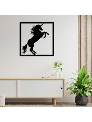 Mıgnatıs Çerçeve Içinde Ayakları Havada Unicorn Duvar Aksesuarı Ahşap Tablo 50 x 50 cm