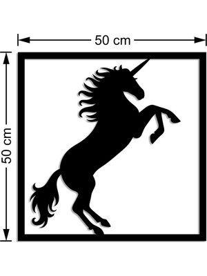 Mıgnatıs Çerçeve Içinde Ayakları Havada Unicorn Duvar Aksesuarı Ahşap Tablo 50 x 50 cm