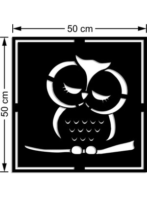 Mıgnatıs Geometrik Dalda Uyuyan Baykuş Duvar Oda Ev Aksesuarı Ahşap Tablo 50 x 50 cm