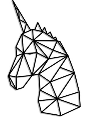 Mıgnatıs Geometrik Doğru Bakan Unicorn Kafası Duvar Ev Aksesuarı Ahşap Tablo 31 x 50 cm