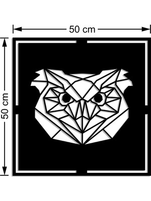 Mıgnatıs Geometrik Parçalı Detaylı Baykuş Kafası Duvar Aksesuarı Ahşap Tablo 50 x 50 cm