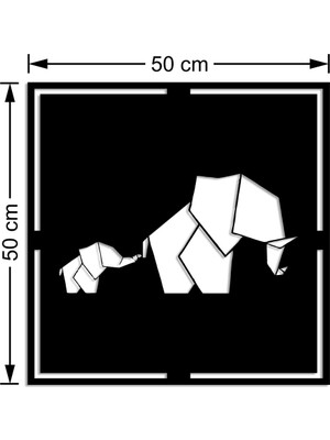 Mıgnatıs Geometrik Sevimli Yavru Fil Anne Fil Duvar Ev Aksesuarı Ahşap Tablo 50 x 50 cm