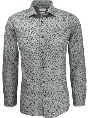 Emnana Desenli Gri Slim Fit Print Gömlek