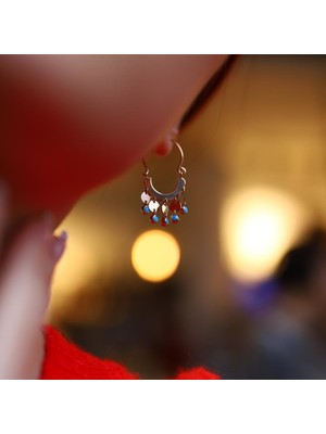 By Golden House Firuze ve Pul Sallantılı Küpe