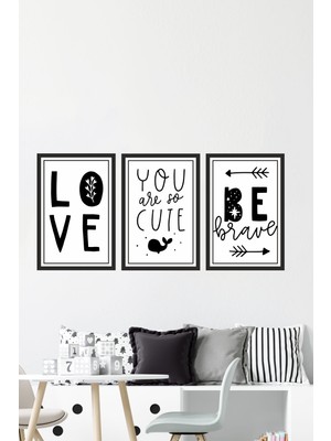 Dekor Sevgisi Çerçeveli Love You Yazıı Poster Tablo Seti