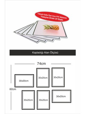 Dekor Sevgisi 6 Parça Çerçeve Görünümlü Tropikal Yeşil Yapraklı Dekoratif Pvc Tablo Seti