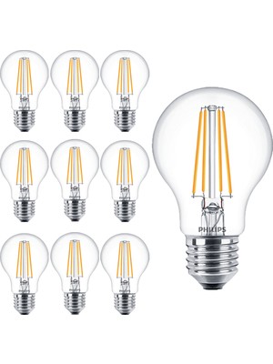 Phılıps LED Classic A60 7W-60W Rustik LED Filament Ampul 2700K Sarı Işık 10 Adet