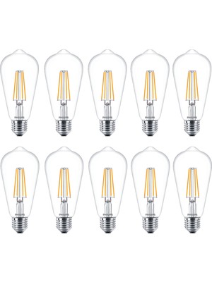 Philips LED Classic ST64 7W-60W 2700K Sarı Işık E27 LED Filament Ampul 10 Adet