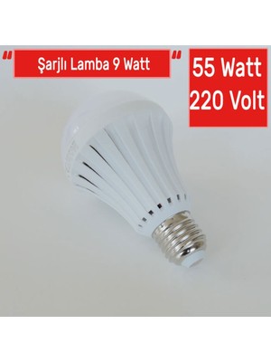 Pazarız Şarjlı LED Ampul 9 Watt Beyaz Işık Acil Durum Aydınlatma