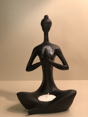 Talya Art Desing Yoga Yapan Kadın (Namaste), Tealight Mumluk (Siyah)