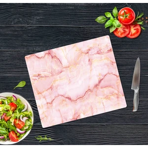Dekoratif Cam Kesme Tahtası Pembe Mermer 30 x 40 cm | Cam Kesme Tablası 