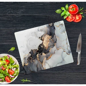 Dekoratif Cam Kesme Tahtası Siyah Yaldızlı Mermer 29 x 34 cm | Cam Kesme Tablası