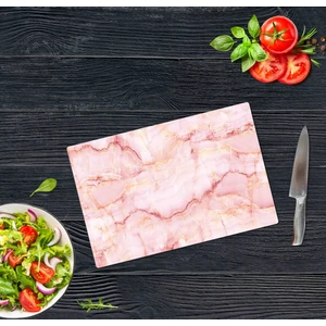20x30cm - Pembe Mermer Görünümlü - Cam Kesme Tahtası