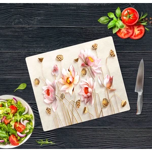 Dekoratif Cam Kesme Tahtası Ballı Çiçek 30 x 40 cm | Cam Kesme Tablası 
