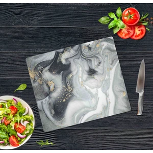 Dekoratif Cam Kesme Tahtası Gri Altın Mermer 30 x 40 cm | Cam Kesme Tablası 