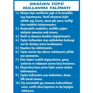 İzmir Serigrafi Oksijen Tüpü Kullanma Talimatı 2.6 mm PVC Uyarı Levhası 17,5 x 25 cm