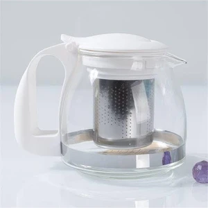 1250 ml Beyaz Çelik Süzgeçli Cam Demlik