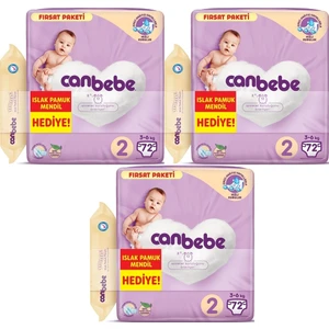 Bebek Bezi 2 Beden 3-6 kg 72 X3'lü + Islak Mendil