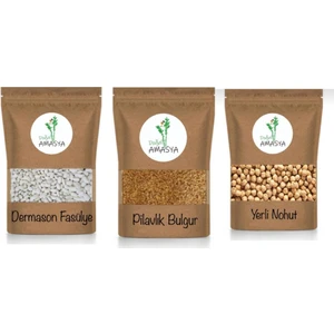 Doğal Amasya Yerli Tohum Fasülye  Bulgur Nohut 3'lü Set 3 kg