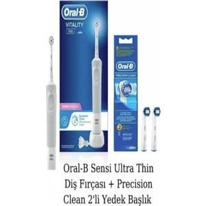 Vitality D100 Sensi Ultra Thin Şarj Edilebilir Diş Fırçası + Precision 2'li Yedek Başlık