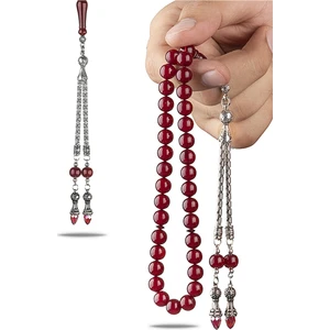 Vip Kehribar 9*9 mm Küre Vişne Rengi Sıkma Kehribar Tesbih Yılangözü Püsküllü Faris Zar Ateşi Tespih