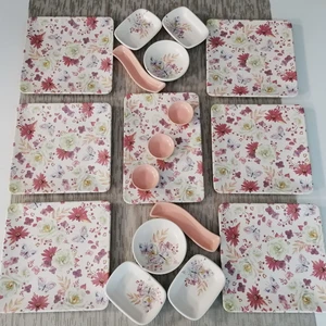 Takım Kahvaltı 18 Parça 6 Kişilik Mat Pembe Kelebek