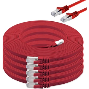 5 Adet  CAT7 Yassı Ethernet (Network, LAN) Kablosu, Kırmızı, 50 cm