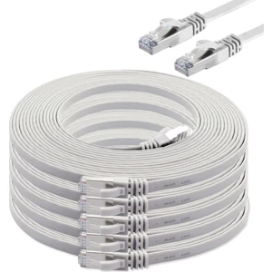 5 Adet  CAT7 Yassı Ethernet (Network, LAN) Kablosu, Beyaz, 10 metre
