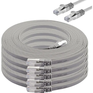 5 Adet  CAT7 Yassı Ethernet (Network, LAN) Kablosu, Gri, 25 cm