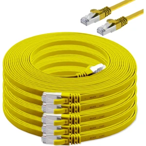 5 Adet  CAT7 Yassı Ethernet (Network, LAN) Kablosu, Sarı, 25 cm