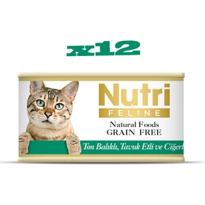 Nutri Feline Tahılsız Ton Balıklı & Tavuk Etli & Ciğerli Yaş Kedi Maması 85 gr x 12 Adet