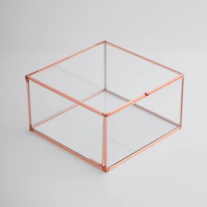 El Crea Designs Takı Aksesuar Kutusu Kapaklı Cam Bakır Rose Gold 15 x 15 x 8 cm
