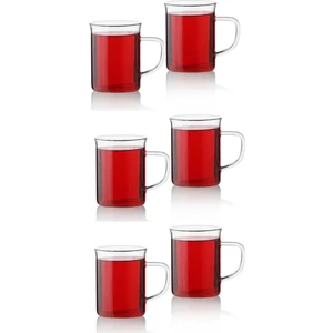 6 Adet Lüx Ince Ateşe Dayanıklı Borosilikat Cam Kupa Bardak 6'lı Kupa Bardak Seti BLS-BRD-280