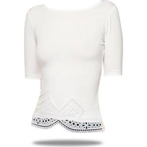 FSM1453 Kadın Kısa Kollu Üst Güpürlü Likralı Bluz