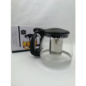 1250 ml Çelik Süzgeçli Cam Demlik- Siyah