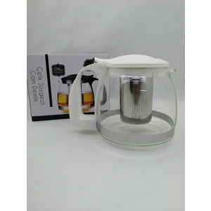 1250 ml Çelik Süzgeçli Cam Demlik- Beyaz