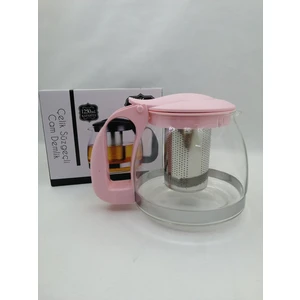 1250 ml Çelik Süzgeçli Cam Demlik- Pembe