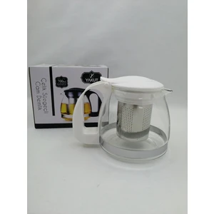 700 ml Çelik Süzgeçli Cam Demlik-Beyaz