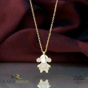 Gümüş Kız Çocuk Figürü Altın Kaplama Kolye