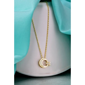 Gümüş Ay Yıldız Temalı Altın Kaplama Kolye