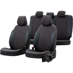 Ford Tourneo Courier 2014-Sonrası Özel Üretim Koltuk Kılıfı Madrid Design Deri Siyah - Kırmızı