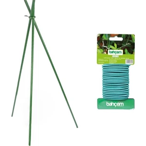 Çapraz 3'lü Bitki Destek Çubuğu 90CM + 5mt Yumuşak Bağlama Ipi 2'li Set