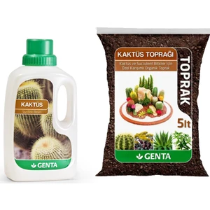 Kaktüs ve Sukulent Organik Toprak 5 Lt-Kaktüs Besini 500ML Bakım Seti