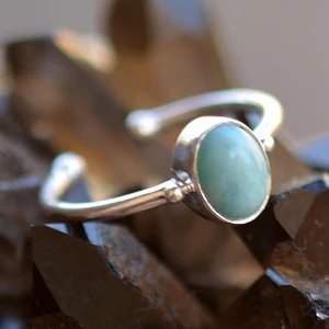 Taş Sandığı Larimar Taşı Gümüş Yüzük - Ayarlamalı